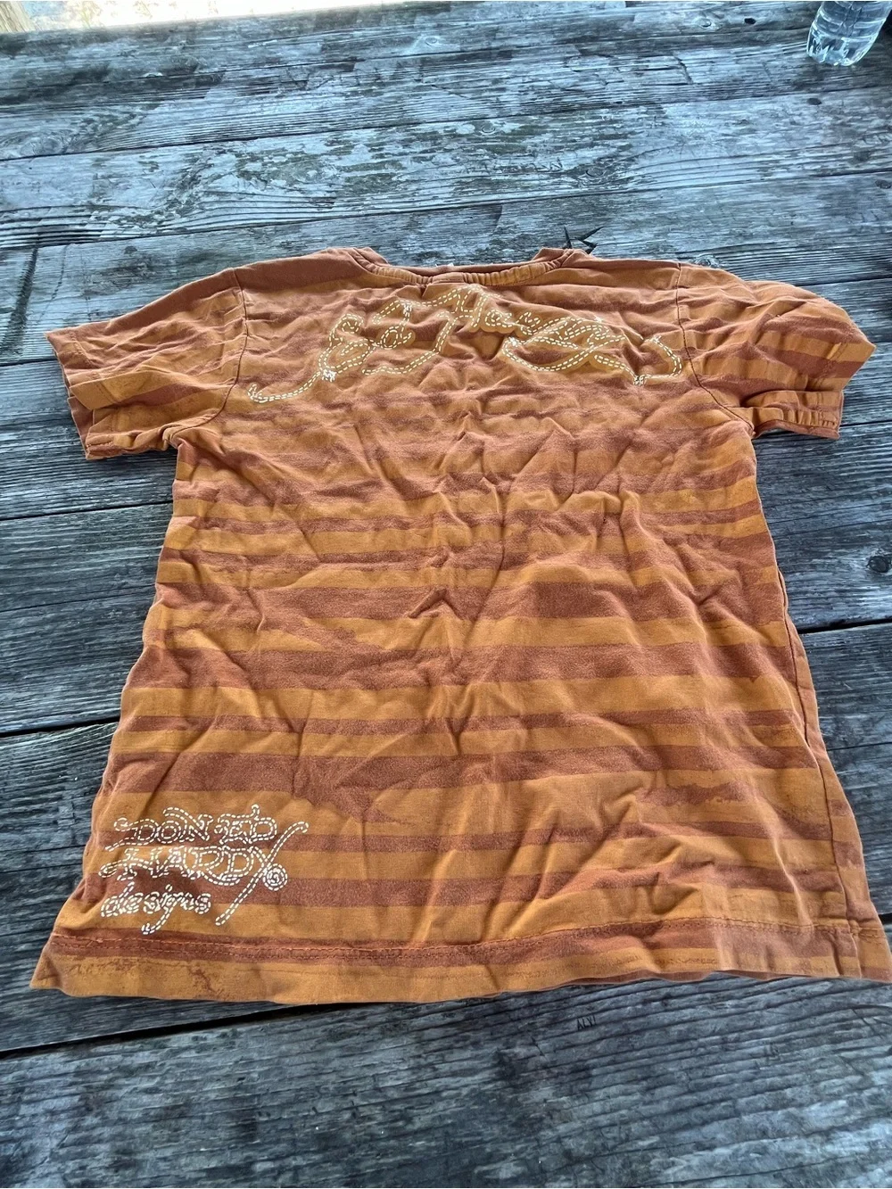 ED Hardy Orange Striped skateboard. Top !Rhinestone Skull Tee kids small